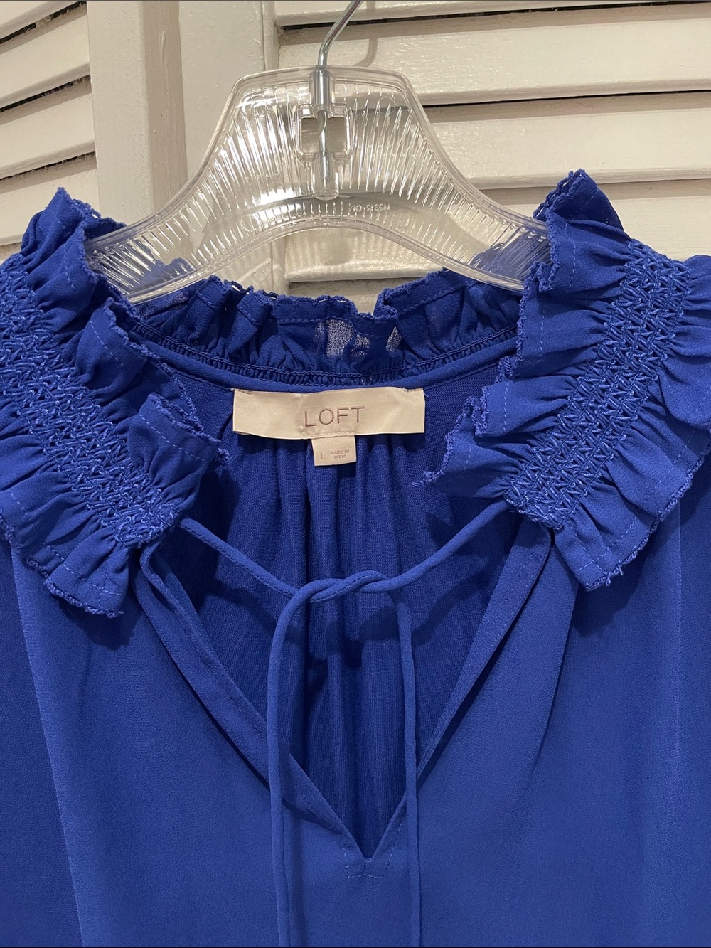 LOFT Cobalt Blue Ruffle Tie-Neck Sleeveless Top - Picture 3 of 6